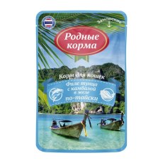 Родные Корма / Паучи Заморские для кошек Тунец с камбалой в соусе по-тайски (цена за упаковку)