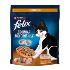 FELIX ДВОЙНАЯ ВКУСНЯТИНА / Сухой корм Пурина Феликс для взрослых кошек с птицей