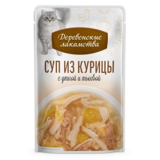 Деревенские лакомства / Суп для кошек из Курицы с уткой и тыквой (цена за упаковку)