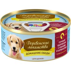 Деревенские лакомства Домашние обеды / Консервы для Щенков Сочный Цыпленок с Языком и Шпинатом (цена за упаковку)