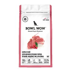 BOWL WOW Puppy Medium / Сухой корм Боул Вау для Щенков Средних пород Индейка ягненок рис брусника
