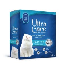 Ultra Care Silver Ions Sensitive / Комкующийся гипоаллергенный наполнитель Ультра Кер для кошачьего туалета с Ионами серебра в картоне