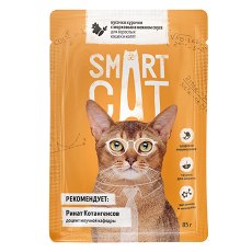 Smart Cat / Паучи Смарт Кэт для Котят и взрослых кошек Курочка с морковью в нежном соусе (цена за упаковку)