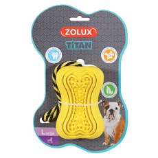 Zolux Titan / Игрушка Золюкс для собак Кость-кормушка с веревкой Резина L 11,5 см
