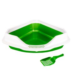 Homecat / Туалет Хоумкэт для кошек угловой с бортиком и совком зеленый перламутр