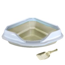 Homecat / Туалет Хоумкэт для кошек угловой с бортиком и совком бежевый перламутр