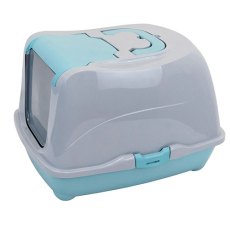 Homecat / Туалет Хоумкэт для кошек Большой закрытый с дверцей бирюзово-серый