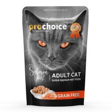 Prochoice Cat Adult Salmon Liver Grain free meaty bites in jelly / Влажный корм Паучи Прочойс для взрослых кошек с Лососем и печенью кусочки в желе (цена за упаковку)