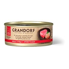 Grandorf Holistic & Hypoallergenic / Консервы Грандорф для кошек филе Тунца с Креветками (цена за упаковку)