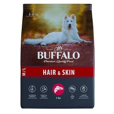 Mr.Buffalo Hair & Skin M L / Сухой корм Мистер Бафало для собак Средних и Крупных пород для Шерсти и Кожи Лосось