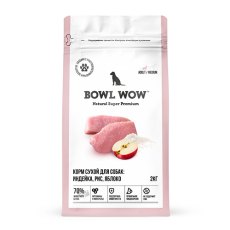BOWL WOW Adult Medium / Сухой корм Боул Вау для взрослых собак Средних пород Индейка рис яблоко