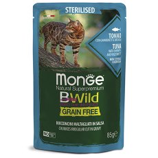 Monge Cat BWild Grain Free Sterilised Tuna Shrimps Vegetables / Влажный Беззерновой корм Монж для Стерилизованных кошек Паучи из Тунца с Креветками и овощами (цена за упаковку)