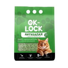 Ok-Lock / Наполнитель Ок-Лок растительный комкующийся для кошачьего туалета с ароматом Зеленого чая