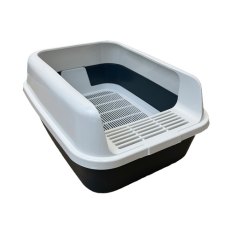 Homecat Комфорт плюс / Туалет Хоумеэт для кошек с бортиком и сеткой серо-белый