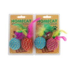 Homecat / Игрушка Хоумкэт для кошек Мячи веревочные с пером гремящие