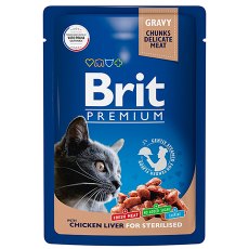 Brit Premium Sterilised Gravy Chicken Liver / Паучи Брит Премиум для Стерилизованных кошек Куриная Печень в соусе (цена за упаковку)