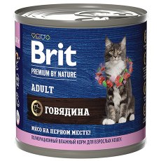 Brit Premium by Nature Adult / Консервы Брит для взрослых кошек Говядина (цена за упаковку)