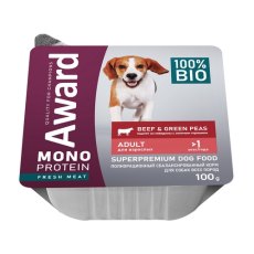 Award Monoprotein / Влажный корм Авард для взрослых собак Паштет из говядины с зеленым горошком (цена за упаковку)