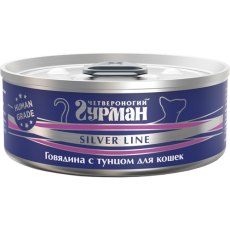 Четвероногий Гурман Silver Line / Консервы Серебряная линия для кошек Говядина с тунцом (цена за упаковку)