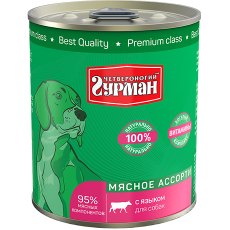 Четвероногий Гурман Мясное ассорти / Консервы для собак с Языком (цена за упаковку)