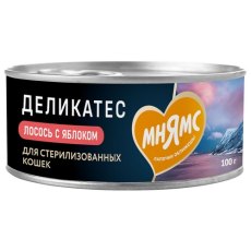 Мнямс Delicatesse Влажный корм Консервы для Cтерилизованных кошек Паштет по-норвежски Лосось с яблоком (цена за упаковку)