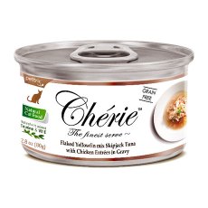 Pettric Cherie Grain free Flaked Yellowfin mix Longtail Tuna & Chicken Entrees in gravy / Беззерновые консервы Петрик для кошек Тунец с курицей в подливе (цена за упаковку)