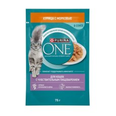 PURINA ONE SENSITIVE / Влажный корм Паучи Пурина УАН для взрослых кошек при чувствительном пищеварении с курицей (цена за упаковку)