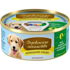 Деревенские лакомства Домашние обеды / Консервы для Щенков Филе Индейки с Желудочками и Отрубями (цена за упаковку)