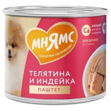 Мнямс Правильное Развитие Влажный корм Консервы для Щенков всех пород Паштет из Телятины и индейки (цена за упаковку)