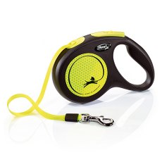 flexi New Neon M tape 5 m, for dogs up to 25 kg / Рулетка флекси для собак весом до 25 кг, светоотражающая лента 5 м