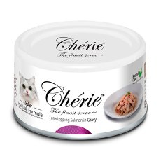 Pettric Cherie Hairball Control Tuna topping Salmon in gravy / Беззерновые консервы Петрик для кошек Тунец с лососем в подливе (цена за упаковку)