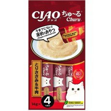 Inaba Ciao Churu / Лакомство-пюре Инаба для кошек Куриное филе и говядина