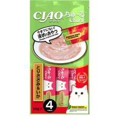Inaba Ciao Churu / Лакомство-пюре Инаба для кошек Куриное филе и кальмар