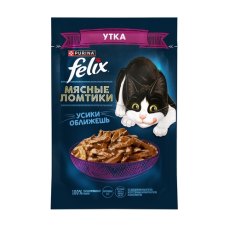FELIX МЯСНЫЕ ЛОМТИКИ / Влажный корм Паучи Пурина Феликс Мясные ломтики для взрослых кошек с уткой (цена за упаковку)