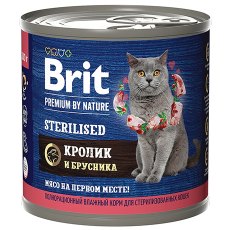 Brit Premium by Nature Sterilised / Консервы Брит для Стерилизованных кошек Кролик и брусника (цена за упаковку)
