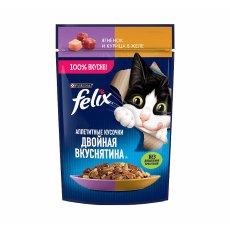 FELIX АППЕТИТНЫЕ КУСОЧКИ ДВОЙНАЯ ВКУСНЯТИНА / Влажный корм Паучи Феликс Аппетитные кусочки для взрослых кошек с ягненком и курицей (цена за упаковку)