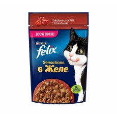 FELIX SENSATIONS / Влажный корм Паучи Феликс Сенсейшенс в желе для взрослых кошек с говядиной (цена за упаковку)
