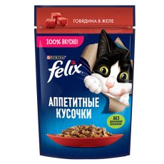 FELIX АППЕТИТНЫЕ КУСОЧКИ / Влажный корм Паучи Пурина Феликс Аппетитные кусочки для взрослых кошек с говядиной (цена за упаковку)