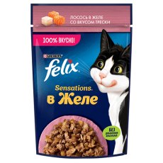 FELIX SENSATIONS / Влажный корм Паучи Феликс Сенсейшенс в желе для взрослых кошек с лососем (цена за упаковку)