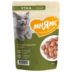 Мнямс Влажный корм Паучи для Домашних кошек Кусочки в соусе с Уткой (цена за упаковку)