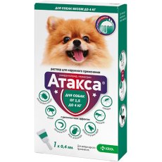 Krka Атакса Капли на холку для собак весом менее 4 кг от Иксодовых клещей, блох, вшей, власоедов, комаров и кровососущих мух