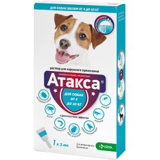 Krka Атакса Капли на холку для собак весом от 4 до 10 кг от Иксодовых клещей, блох, вшей, власоедов, комаров и кровососущих мух