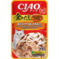 Inaba Ciao Kinnodashi / Паучи Инаба для кошек Тунец Магуро и тунец Кацуо с куриным филе (цена за упаковку)