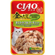 Inaba Ciao Kinnodashi / Паучи Инаба для кошек Тунец Магуро и тунец Кацуо с семгой (цена за упаковку)