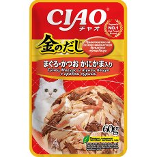 Inaba Ciao Kinnodashi / Паучи Инаба для кошек Тунец Магуро и тунец Кацуо с крабом сурими (цена за упаковку)