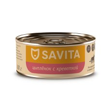 Savita / Влажный корм Консервы Савита для кошек всех возрастов Цыплёнок с креветкой (цена за упаковку)