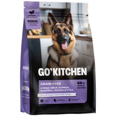 GO KITCHEN Grain Free Adult 4 Meat Recipe / Сухой Беззерновой корм Гоу Китчен для Взрослых собак всех пород 4 вида мяса: Курица Индейка Лосось и Утка