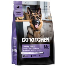 GO KITCHEN Grain Free Adult 4 Meat Recipe / Сухой Беззерновой корм Гоу Китчен для Взрослых собак всех пород 4 вида мяса: Курица Индейка Лосось и Утка
