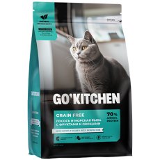 GO KITCHEN Grain Free Salmon&Seafish / Сухой Беззерновой корм Гоу Китчен для Котят и кошек всех возрастов Лосось Морская рыба Фрукты и Овощи