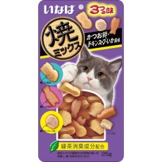 Inaba Yaki Miksu / Лакомство Инаба для кошек Запеченное ассорти со вкусом кацуобуси куриного бульона и кальмара